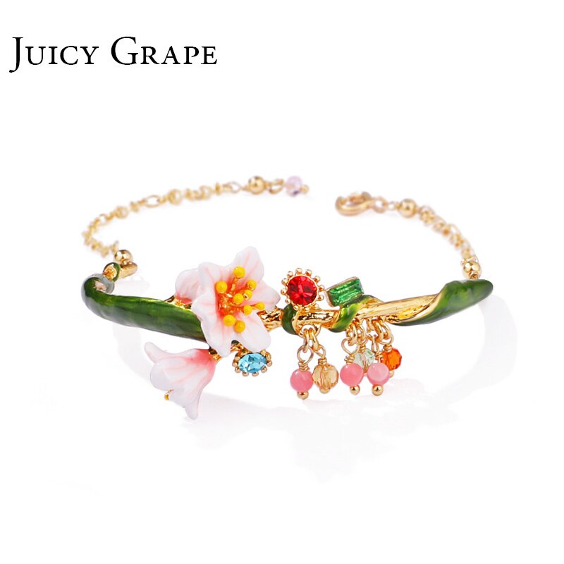 Peach Blossom Flower And Pearl Enamel Brooch