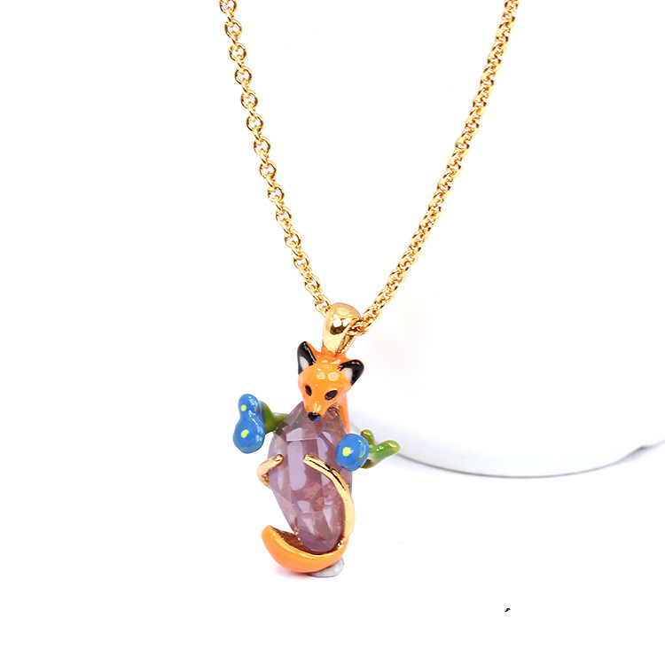 Fox And Stone Enamel Pendant Necklace