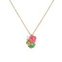Rose and Green Gemstone Pendant Enamel Necklace