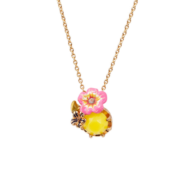 Hand Painted Enamel Glaze Small Yellow Petals Flower Necklace