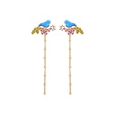 Blue Bird Tassel Enamel Earrings