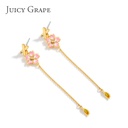 Pink Flower Green Leaf Pendant Gold Plated Jewelry Enamel Bracelet