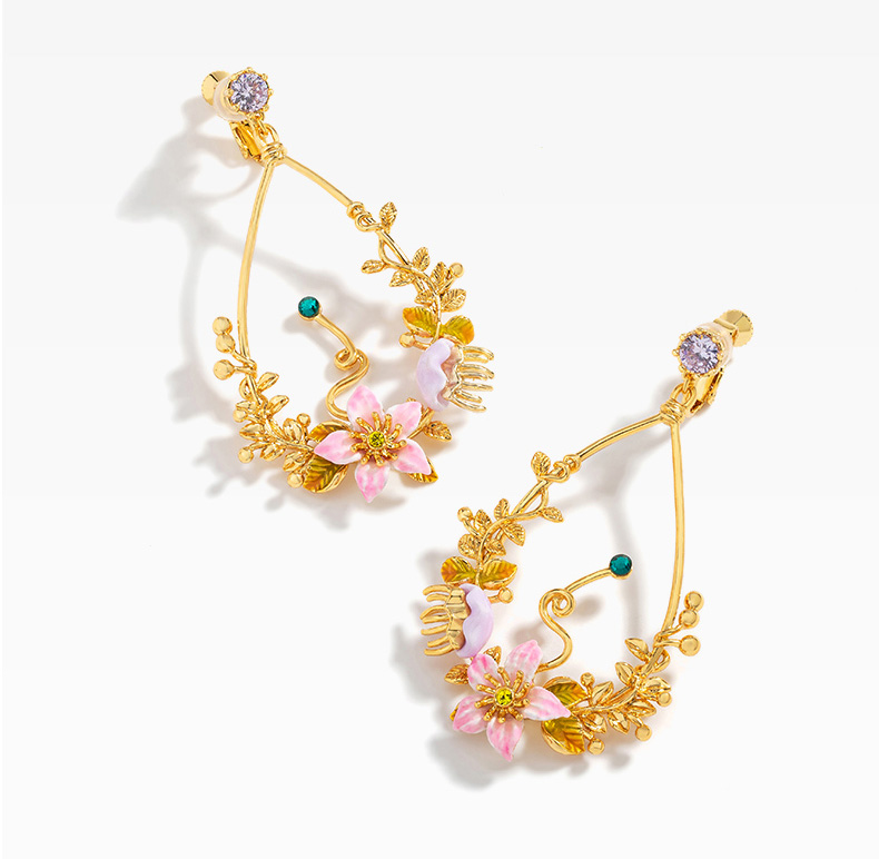 Pink Flower Lotus And Stone Enamel Bracelet