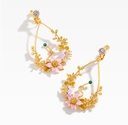 Pink Flower Lotus And Stone Enamel Bracelet