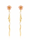 Pink Rose Flower Tassel Enamel Stud Earrings