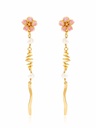 Cherry Blossom Flower Tassel And Pearl Enamel Dangle Earrings