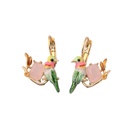Pink Yellow Small Bird Heart 925 Silver Enamel Earrings Jewelry Hook Earrings