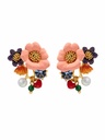 Red Flower Pearl Water-drop Enamel Earrings Jewelry Stud Earrings