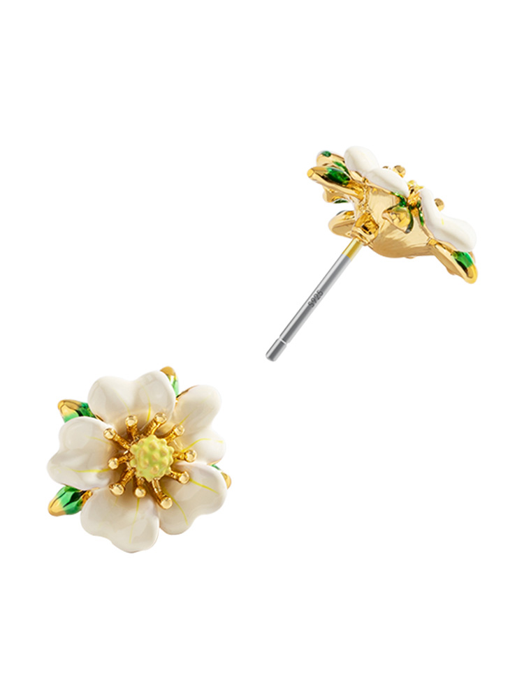 Strawberry White Flower Enamel Stud Earrings Jewelry Gift