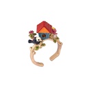Tree House And Bird Enamel Adjustable Ring Jewelry Gift