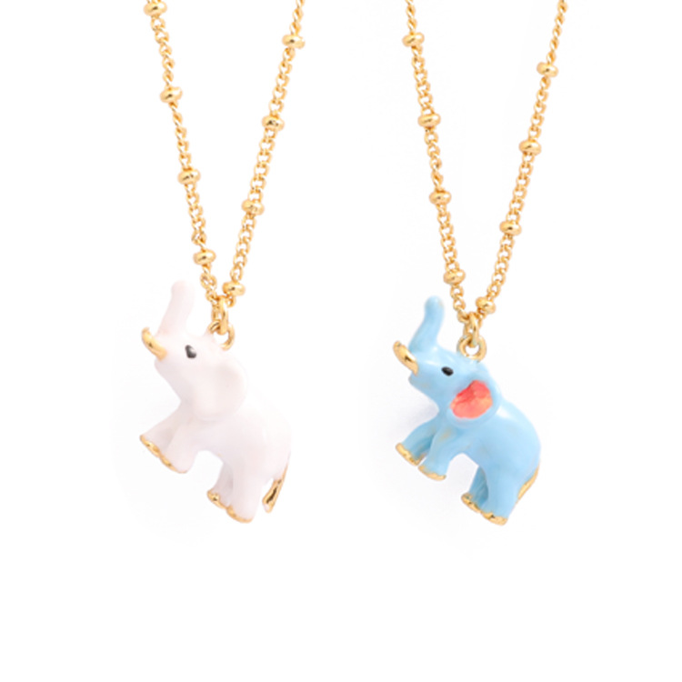 Cute Elephant Enamel Pendant Necklace Collarbone Chain