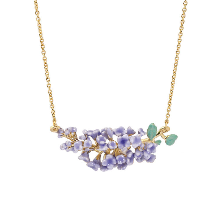 Lavender Flower Enamel Necklace