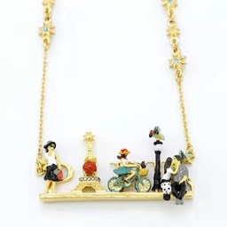 [20071381] Starry Sky Fish Tail Long Tassel Enamel Earrings