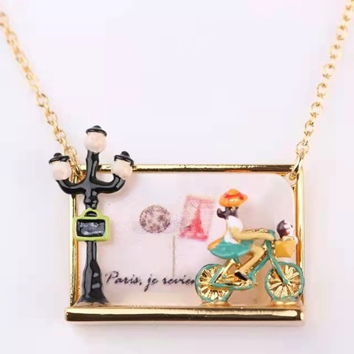 Pink Box Envelope With Heart Enamel Necklace Key Pendant With Chains