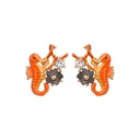 Orange Seahorse Flower And Crystal Enamel Earrings