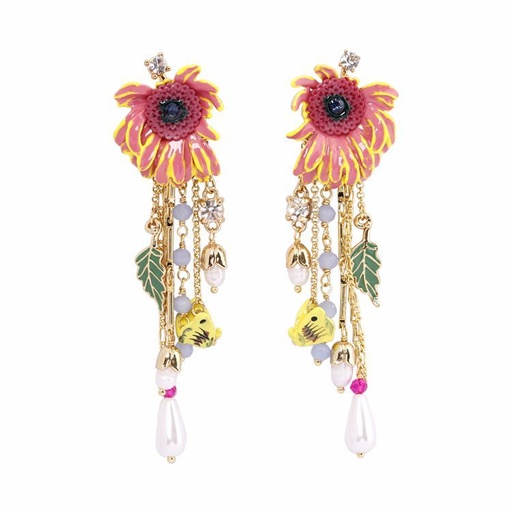 Ginkgo Leaf Long Tassel Enamel Earrings