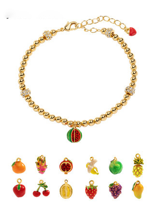 Fruit Pendant Apple Banana Grape Enamel Bead Bracelet