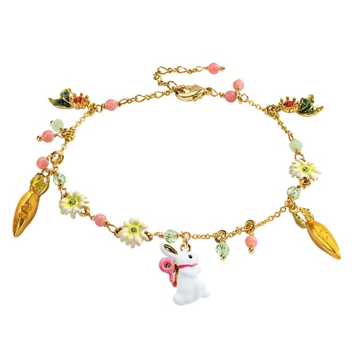 Cute Rabbit Bunny And Carrot Flower Enamel Charm Bracelet Jewelry Gift
