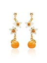 Orange Blossom Flower Enamel Stud Dangle Earrings Jewelry Gift