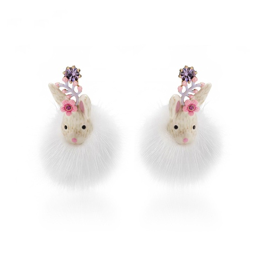 Cute Rabbit Bunny And Crystal Enamel Earrings