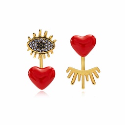 [21051584] Pink Peach Blossom Flower Asymmetrical Enamel Stud Dangle Earrings