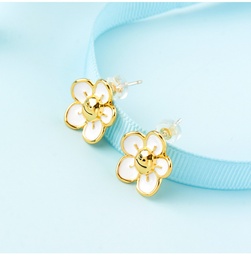 [21051586] Pink Peach Blossom Flower Enamel Dangle Earrings