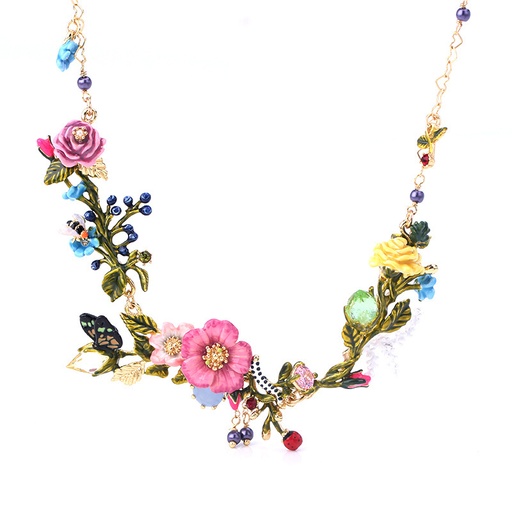 Flower on Branch And Crystal Enamel Charm Bracelet