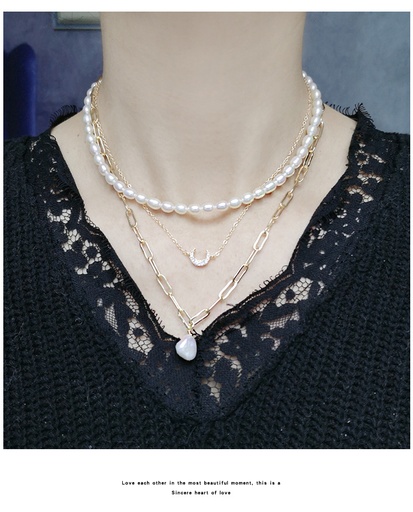 Freshwater Pearl Moon Gold Filled Chain Layering Necklace