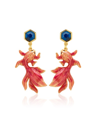 Flower And Cherry Fruit Enamel Earrings