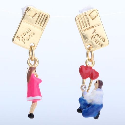 Swallow And Nest Crystal Asymmetrical Enamel Earrings