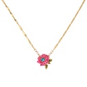 Pink Daisy Flower And Crystal Enamel Pendant Necklace