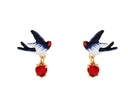 Swallow Bird And Red Heart Crystal Enamel Earrings