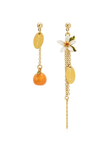 Orange Blossom Flower Asymmetrical Enamel Tassel Dangle Earrings Jewelry Gift