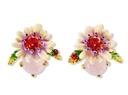 Flower Ladybug And Stone Enamel Earrings