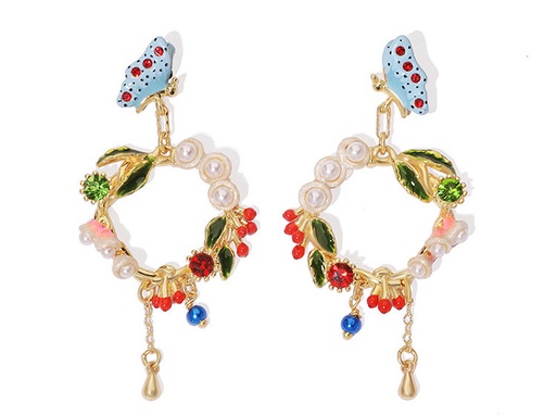 Bow And Crystal Enamel Stud Earrings
