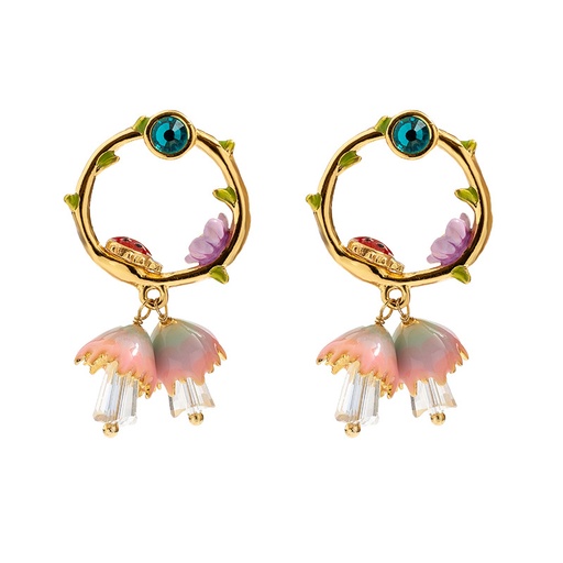Purple Flower Enamel Hook Earrings
