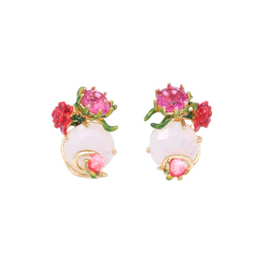 Cute Rabbit Bunny On Moon And Crystal Enamel Earrings Jewelry Gift