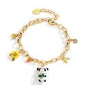 Cute Panda With Bamboo And Flower Enamel Charm Bracelet