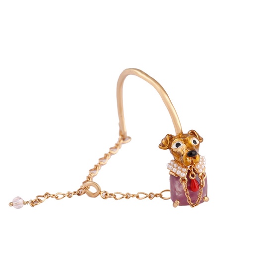 Dog Puppy Pearl And Stone Enamel Bracelet