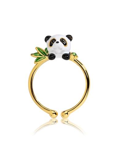 Cute Panda And Bamboo Leaf Enamel Adjustable Ring