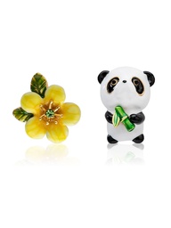 [21051750] Squirrel Nut And Mushroom Asymmetrical Enamel Stud Earrings