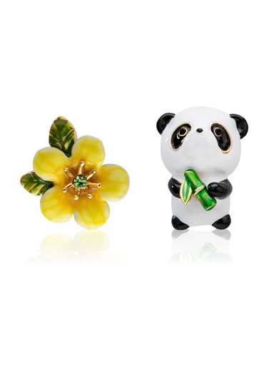 Squirrel Nut And Mushroom Asymmetrical Enamel Stud Earrings