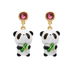 [21051751] Squirrel Nut And Mushroom Asymmetrical Tassel Enamel Earrings
