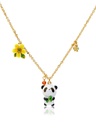 Panda With Bamboo And Yellow Flower Enamel Pendant Necklace Jewelry Gift