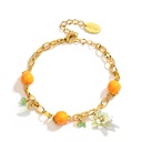 Gardenia Flower And Orange Citrus Enamel Charm Bracelet