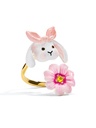 Cute Rabbit Bunny And Flower Enamel Adjustable Ring