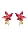 Purple Red Flower And Bead Enamel Stud Earrings Jewelry Gift