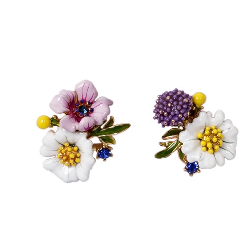 White Pink Daisy Flower Asymmetrical Enamel Stud Earrings Jewelry Gift