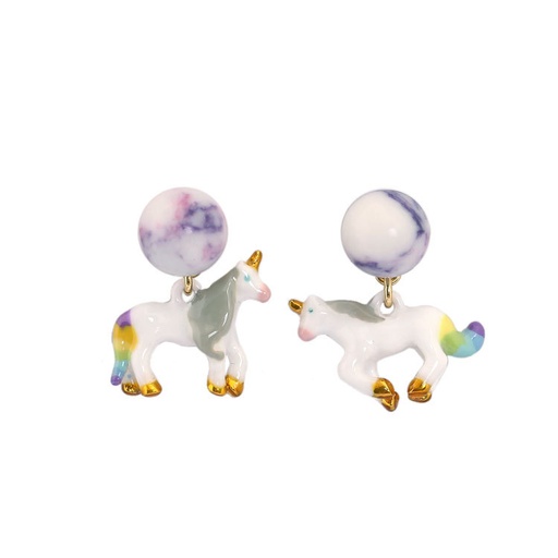 Dream Gem White Horse Enamel Earrings Jewelry Stud Clip Earrings