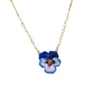 Pansy Flower And Crystal Pearl Enamel Pendant Necklace